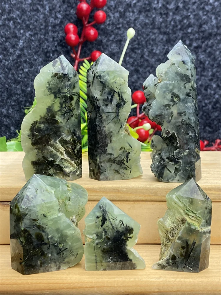 

Natural Gemstone Green Grape Agate Tourmaline Obelisk Reiki Healing Crystal Wand Meditation Witchcraft Aquarium Home Decoration