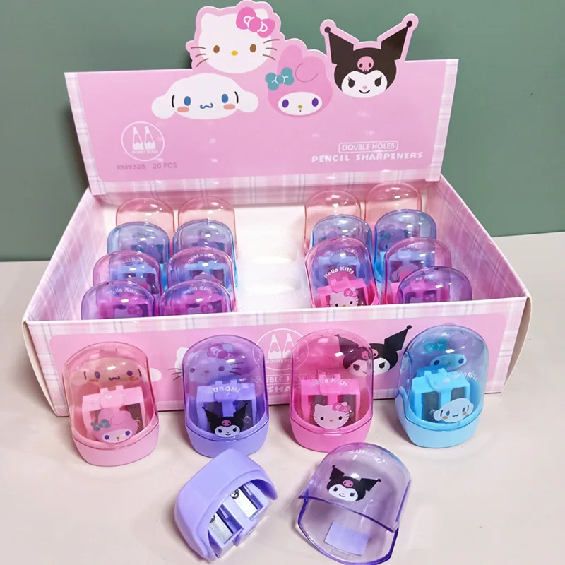 20/40pcs Cartoon Sanrio Double Hole Pencil Sharpener My Melody Kuromi Hello Kitty Characters School Supplies Wholesale