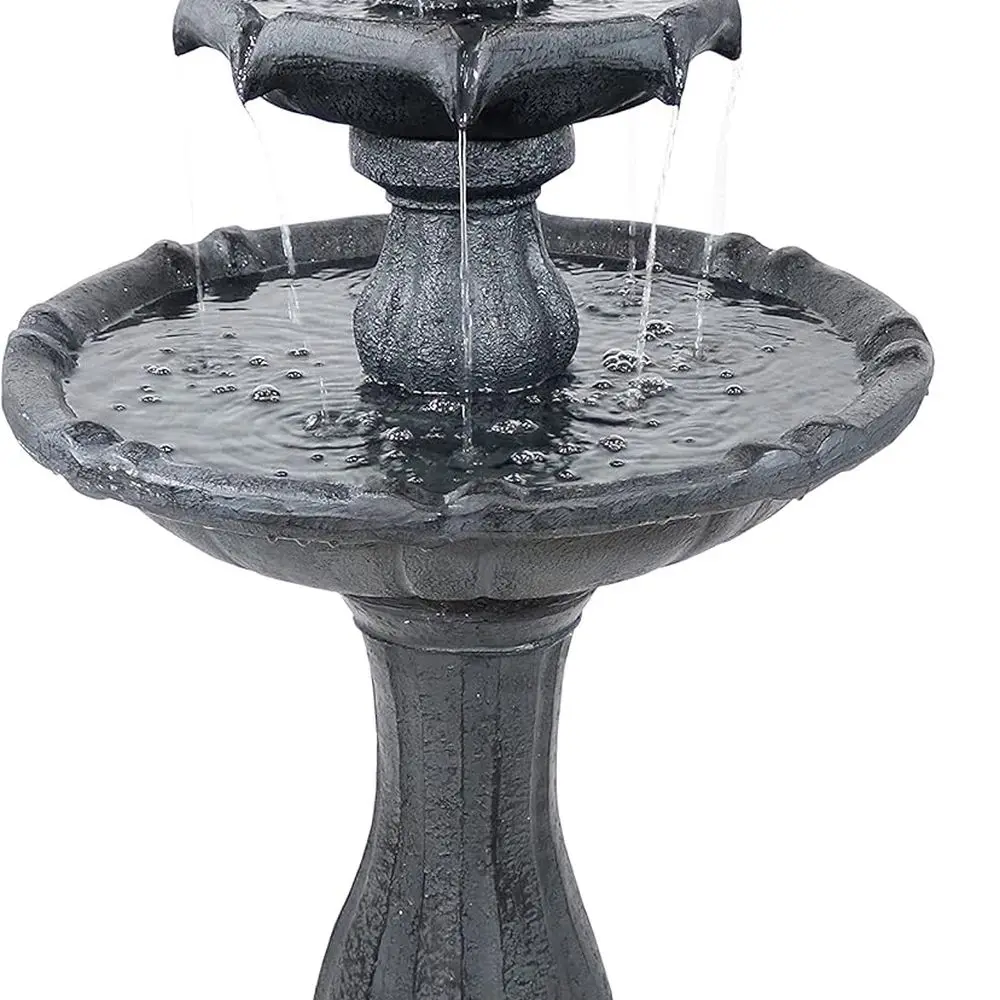 

2-Tier Solar-Powered Outdoor Water Fountain, 46-Inch Tall, for Garden, Patio, or Balcony - Black