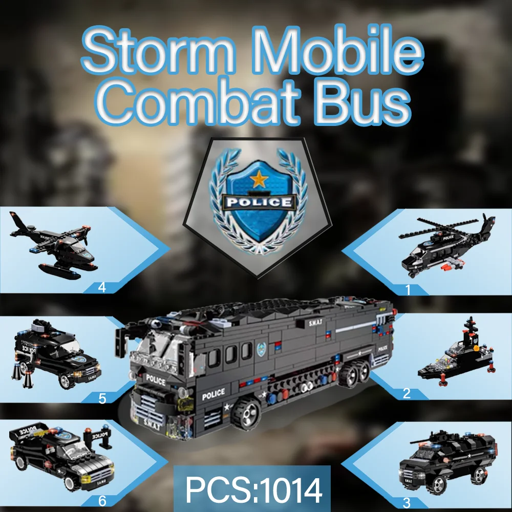 1014PCS Full Set of Police Cars, Airplane Blocks, Helicopters, Model Toys, Exercise Puzzle And Hands-on Skills