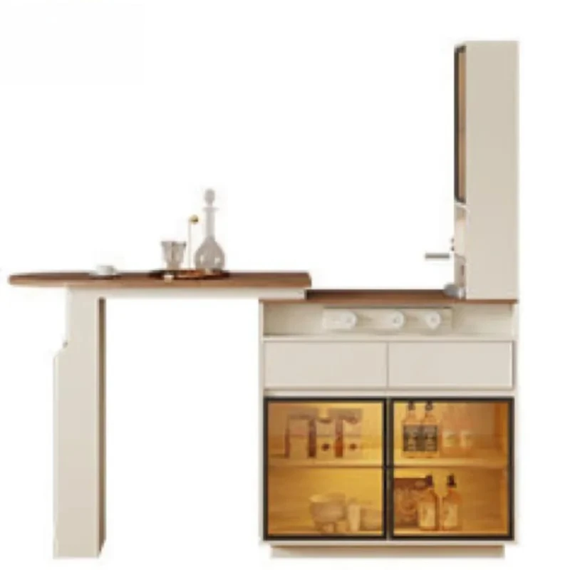 Expandable Wooden Freestanding Bar Cabinet with Baffle Design for Modern Light Luxury Locker Room Suitable for Small Homes