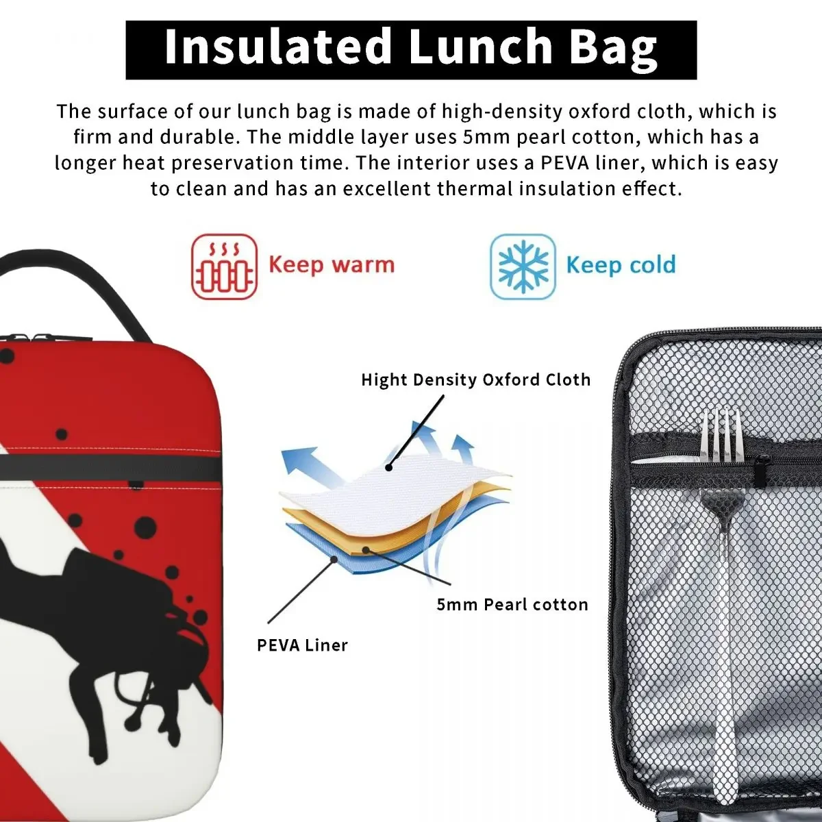 Scuba Dive Flag Bubble Insulated Lunch Bags for Camping Travel Diving Diver Waterproof Thermal Cooler Lunch Box Women Children