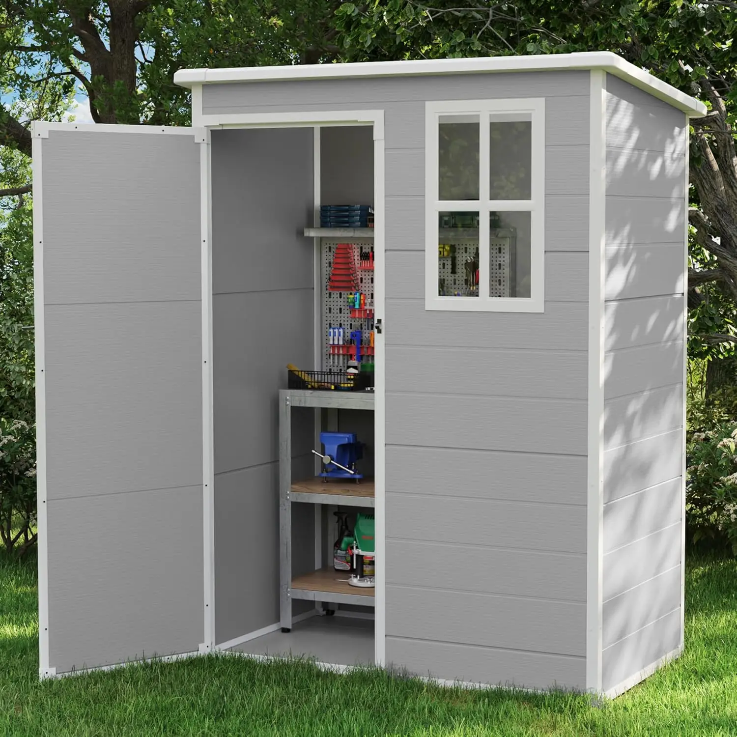 

Udpatio Outdoor Storage Shed 5X3 Ft, Plastic Garden Shed For Bike, Garbage Can, Tool, Outside Sheds & Outdoor Resin Shed With