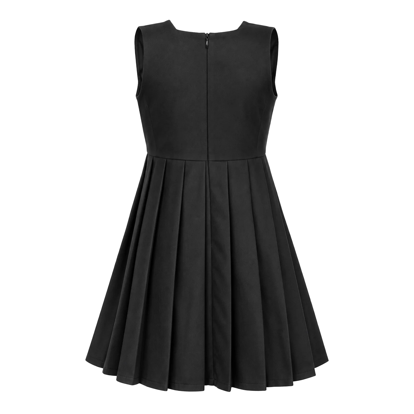 Girls Sleeveless School Uniform Jumper Dress College Style Clothes Kids Square Collar Button Front Solid Color Pleated Dress