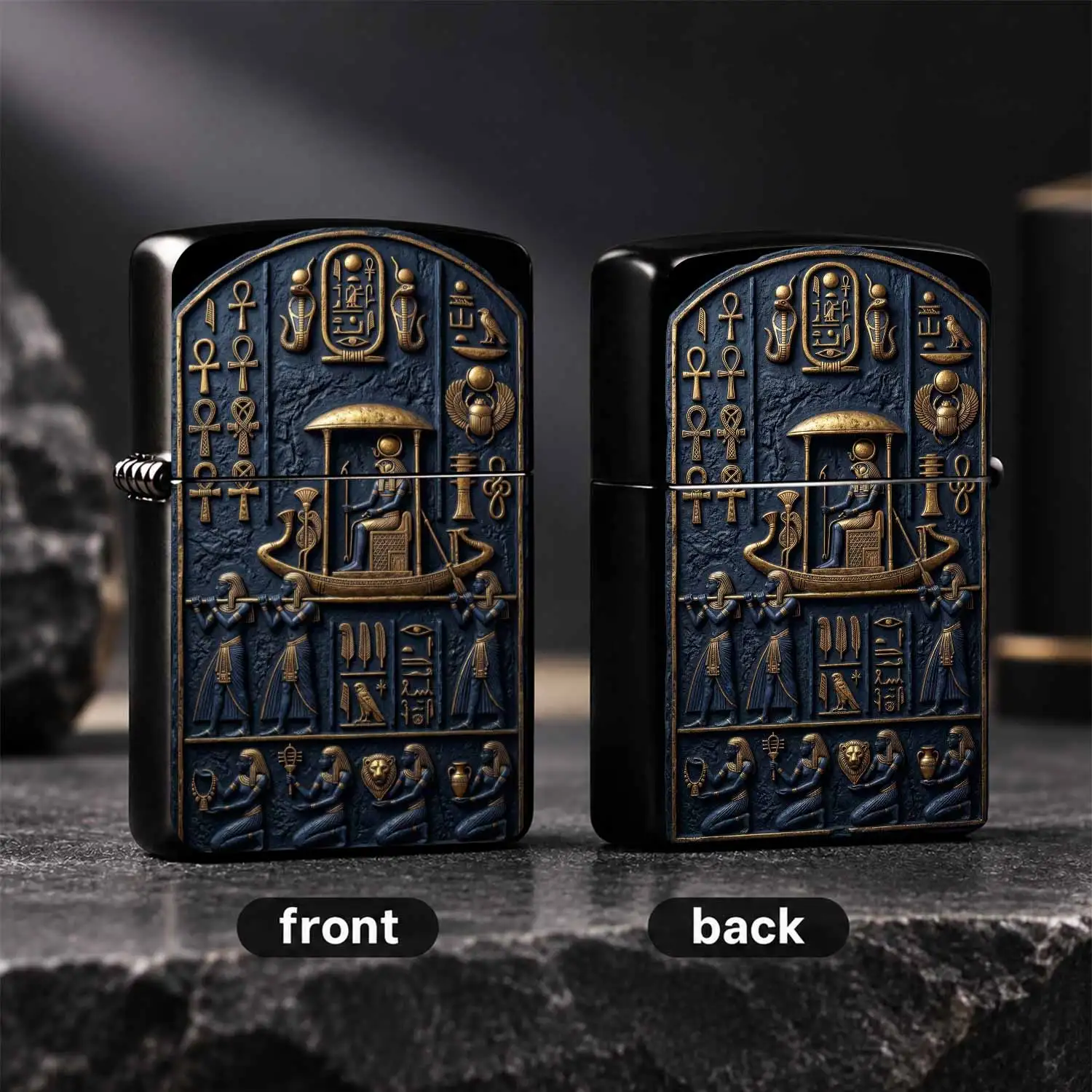 Vintage Egyptian Myth Relief Windproof Lighter, Blue Gold Ancient Civilization Horus Scarab Decor Collectible Lighter, Creative Desktop Ornament Personalized Keepsake Ignition Gadget Gift for Men Collectors A Fun and Humorous Lighter