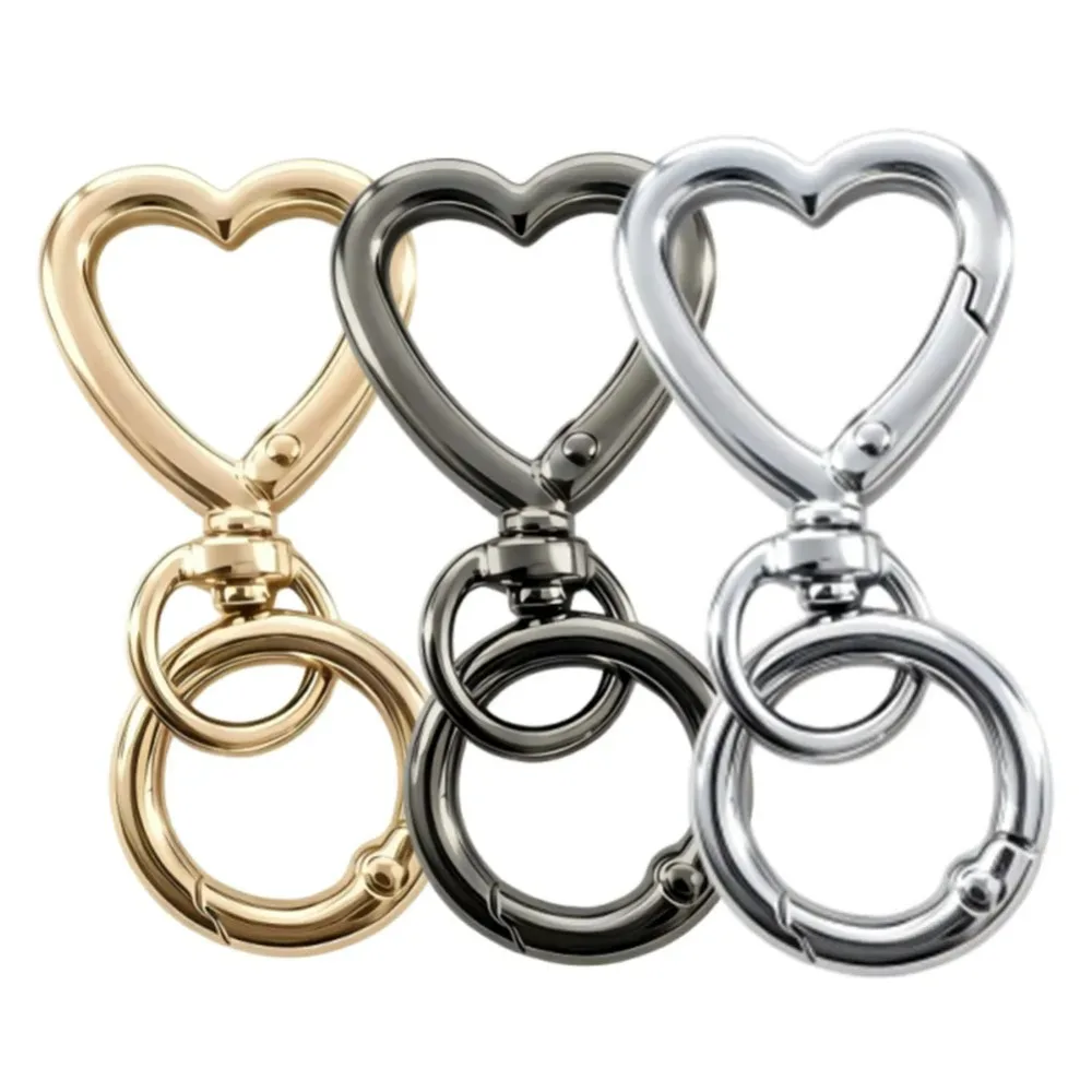 2/5/10/30/50 Sets Heart-Shaped Snap Keychain Clips with Round Spring O Rings for Lanyards DIY Crafts Keychains Attachments