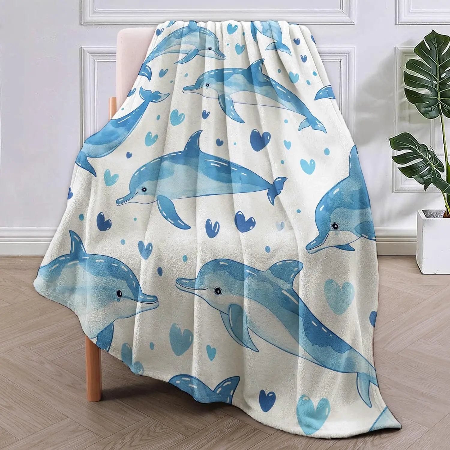 Dolphin Fleece Blanket Gifts for Kids and Adults, Cute Marine Life Cozy Throw Blankets, Soft Warm Plush Dolphin Blanket for Home