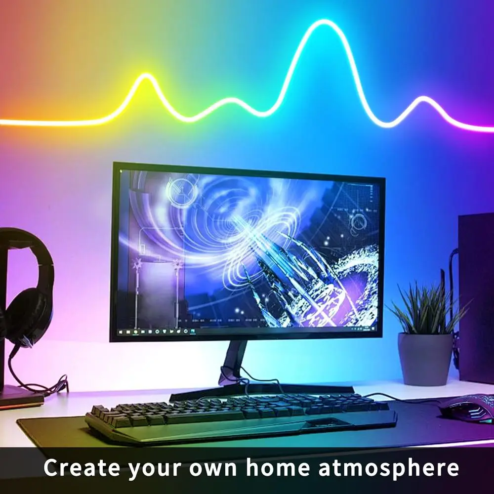 50t Neon Rope Light, 24V RGB LED Strip Lights, Multi-Color, Music Sync, Dimmable, Remote/APP Control, lexible DIY Design or Bedr