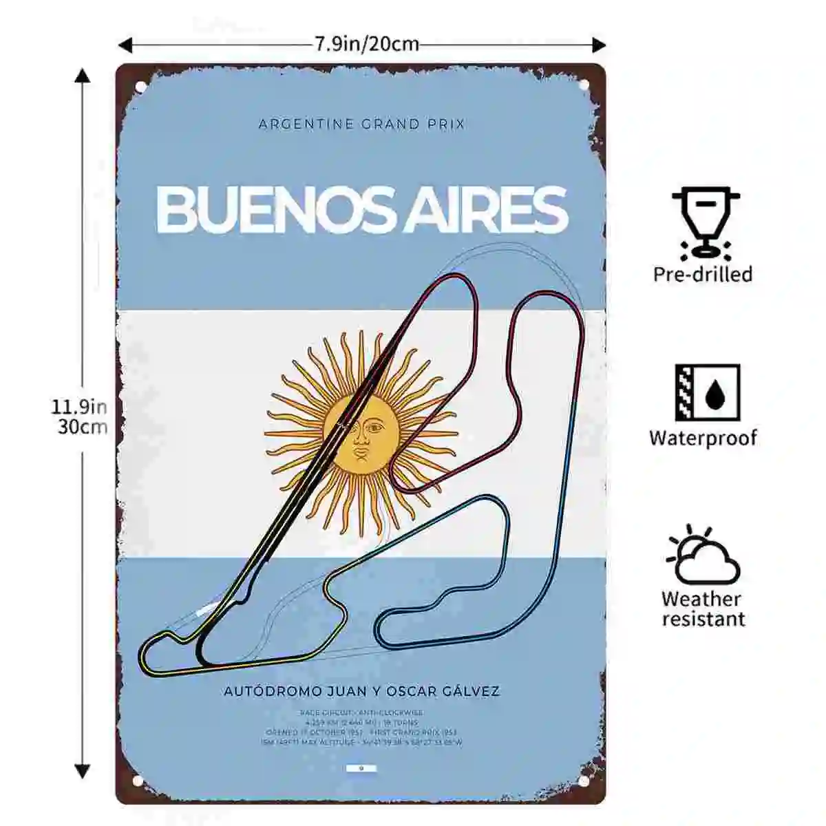 2D FLAT 1pc Buenos Aires Argentine Grand Prix Autodromo Juan Y Oscar Galvez Racing Poster Metal Wall Sign for Home Cafe Garage