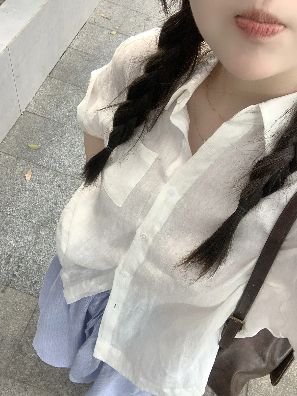 

Классическая белая рубашка LL из 100% льна с коротким рукавом, свободного кроя, для повседневной носки, женская, модная, летняя, однотонная, с пуговицами