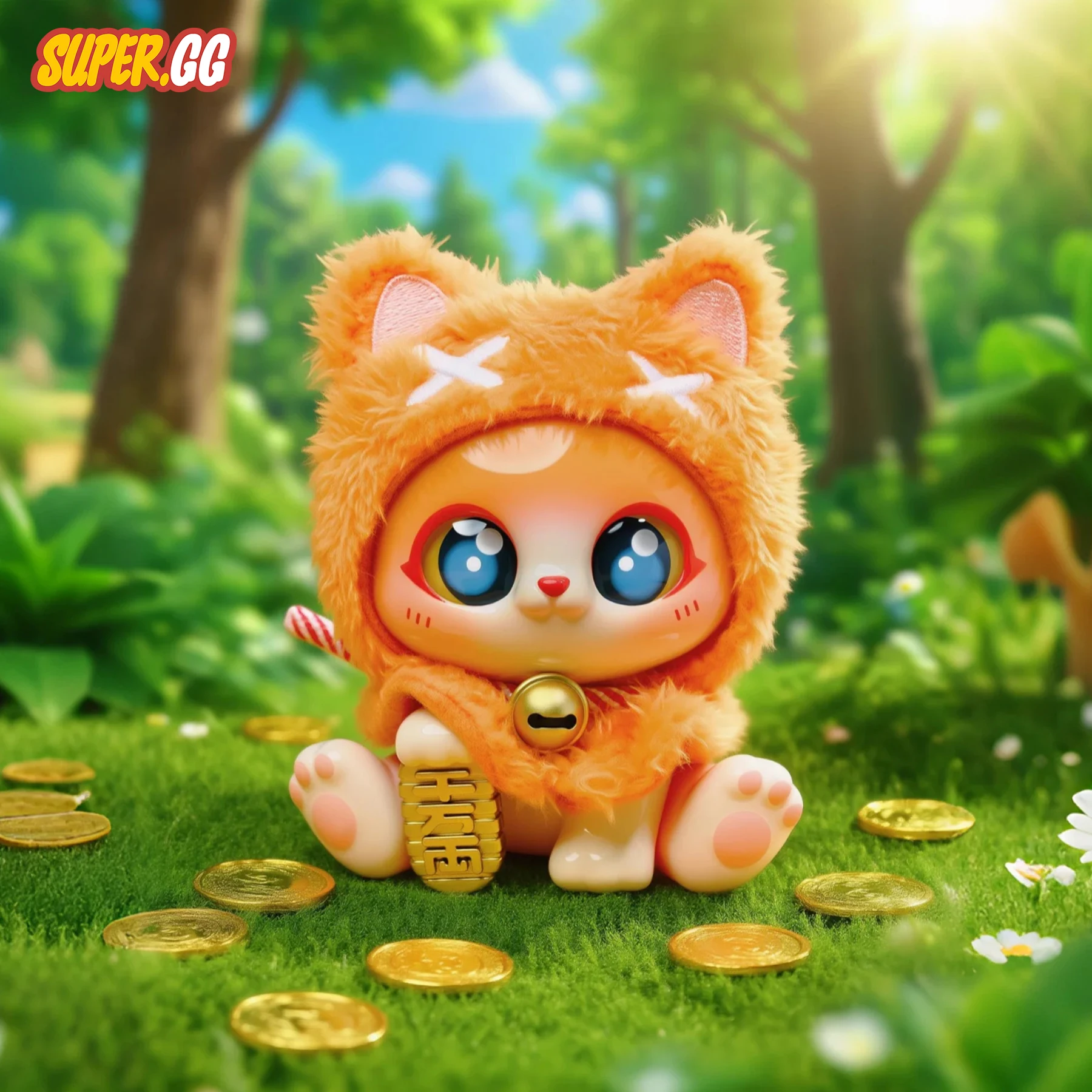 Supergg sorte picoco manto gato série na moda caixa cega figura de exibição colecionável gato sorte fortuna gato estatueta pingente presente