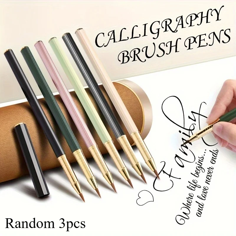 3pcs Random Chinese Brush Fountain Pen Design Beginner Calligraphy Piston-filled Fit For Adult Painting Set Chinese Set For Begi