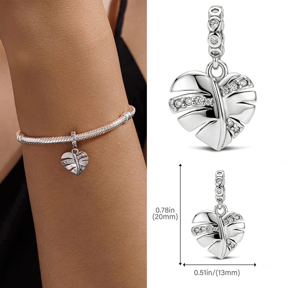 New 925 Sterling Silver Charms Monstera Pendant Fit Bracelet Diy For Women Elegant Fashion Jewelry Graduation Travel Gifts
