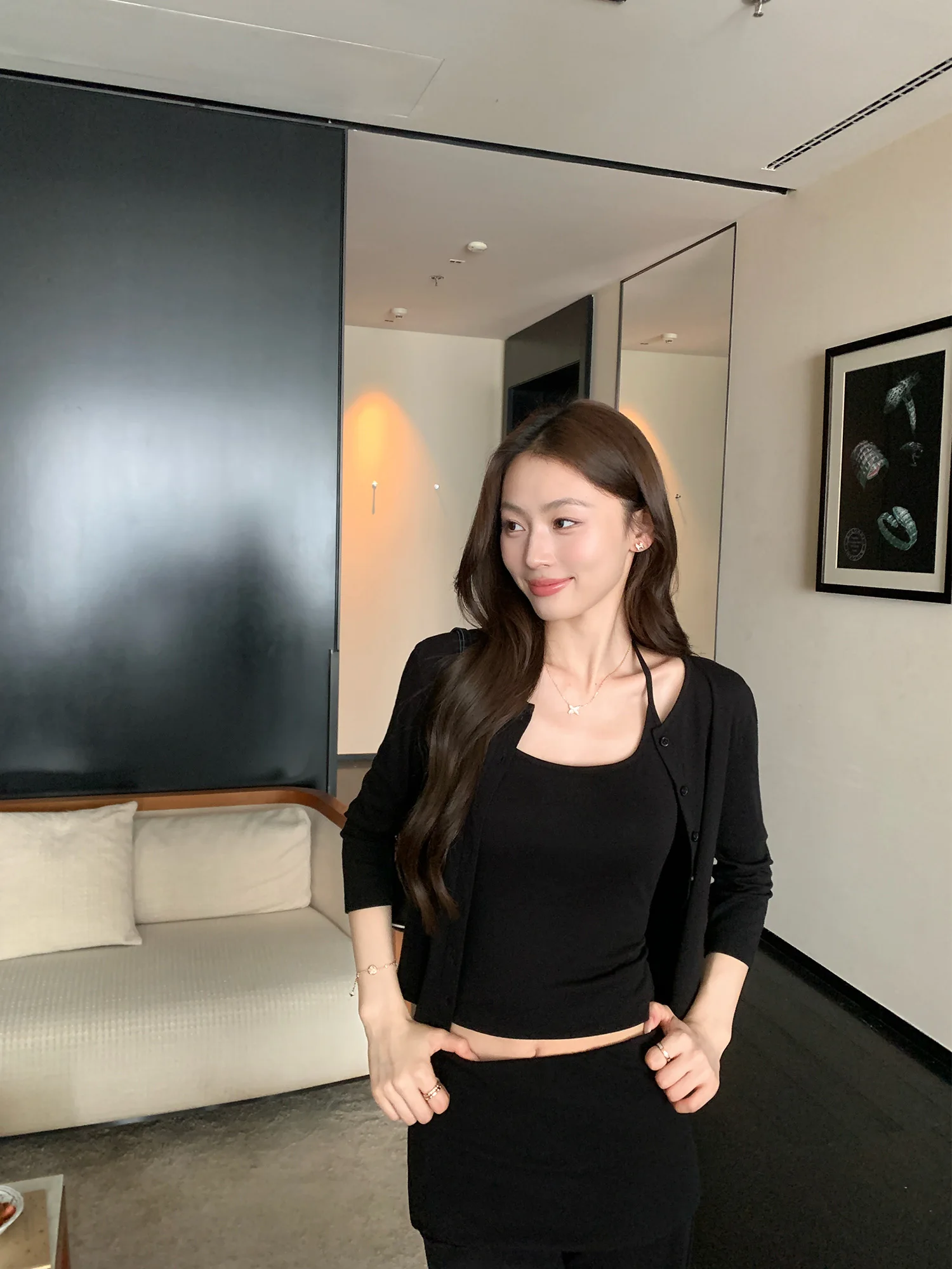 Pusumede Holiday Lightweight Knitted Neck Hanging Strap Vest Women's Short Style Two-Piece Set with Chest Pad Fashionable Car...