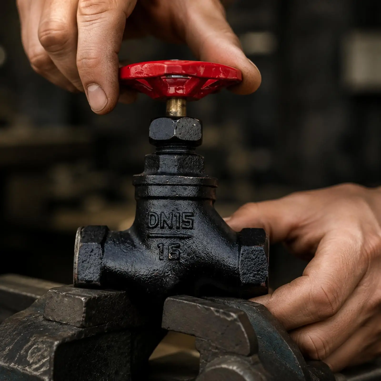 Compact Cast Iron Shut Off Valve with Red Actuator for Standard Piping Connections