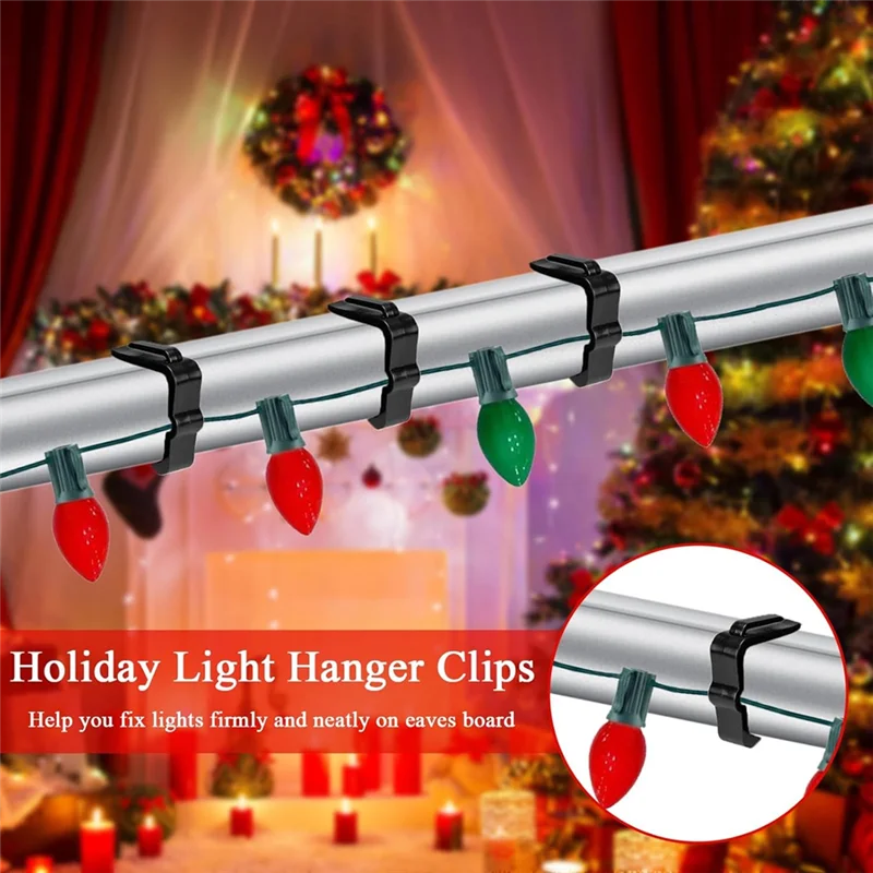 

A08F-50Pack Holiday Light Clips Outdoor Hooks Christmas Hanger For Christmas Decoration Roof Gutter Fence Black