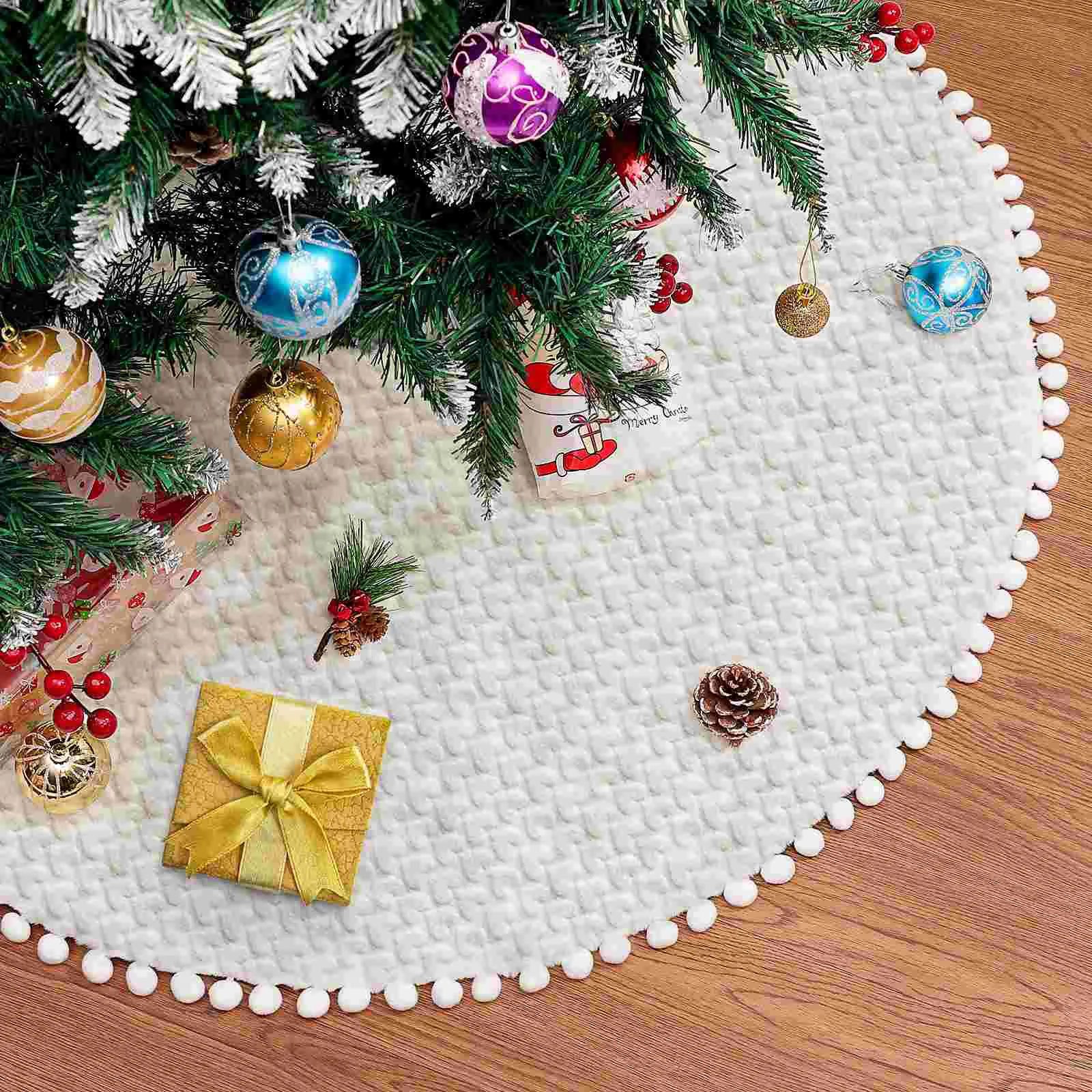 

IMIKEYA Christmas Tree Skirt Festive Xmas Tree Base Carpet Holiday Christmas Tree Ornament Home Xmas Party Decorations (White)