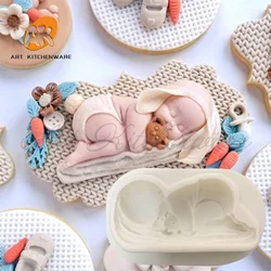 Sleeping Baby Silicone Fondant Mold Ocean Animal Theme Fondant Cake Decoration Gum Paste Chocolate Mould