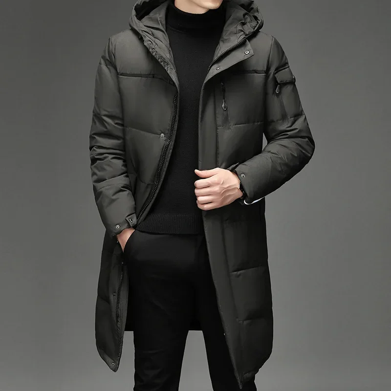 Men's New Cotton Padded Coats Solid Color Knee Length Warm Windproof Cold Resistant Trendy Versatile Comfort Casual Long Outwear