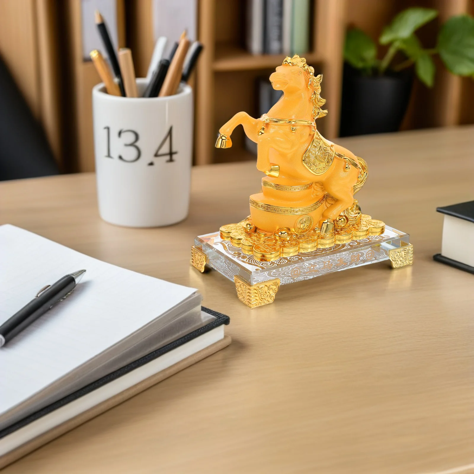 

Resin Horse Statue Gold Finish Standing Feng Shui Animal Sculpture 2026 Chinese Zodiac Desktop Home Decoration