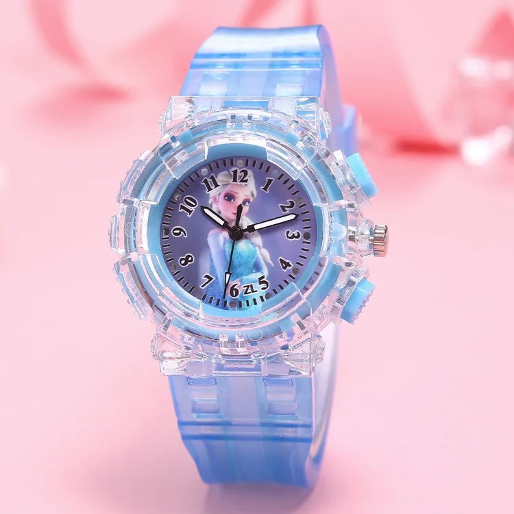 Disney Frozen Princess Pattern Led Glowing Flash Children ​Watch Toys Fashion Quartz Wristwatch Christmas Gifts for Kids