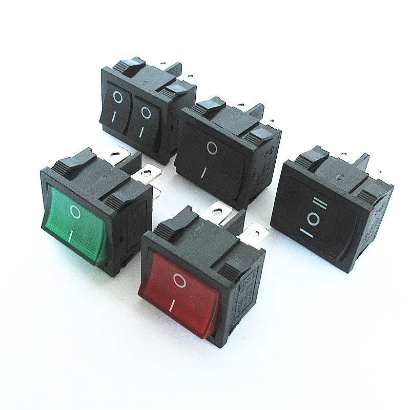 5pcs KCD5 boat switch black 4/6 pin 2/2 speed 3 speed traffic and green with light dual power supply ship switch 6A250V