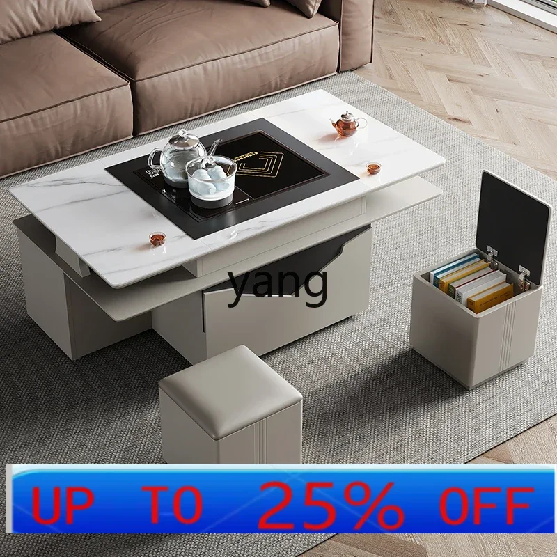 

LH multi-functional intelligent coffee table automatic lifting integrated living room home modern rock slab kung fu tea table