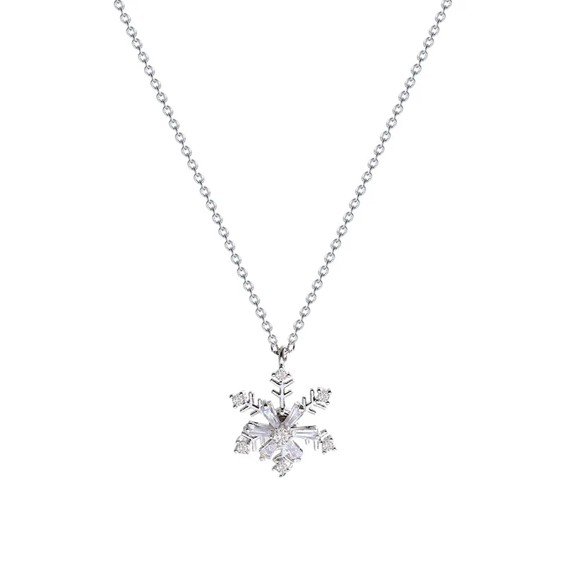 1Pc Crystal Zircon 360 degree Rotatable Snowflake Pendant Necklace for Women Fashion Rhinestone Necklace Christmas Jewelry