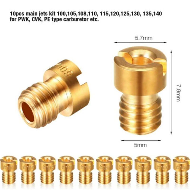 10Pcs Carburetor M5 Main Jet Kit 10Pcs Slow/Pilot Jet for Keihin PWK GY6 CVK 150cc 125cc GY6 Motorcycle Carb