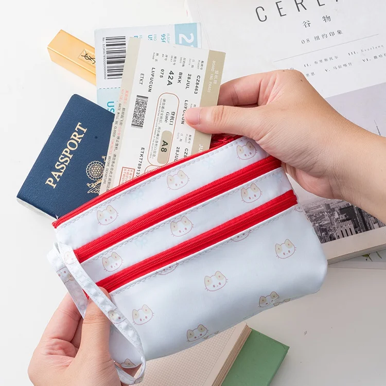 

New Document Bag Large Capaci Coin Purse Passport Identi Card Holder Multi-Layer Storage Bag for Youth Cartoon Design