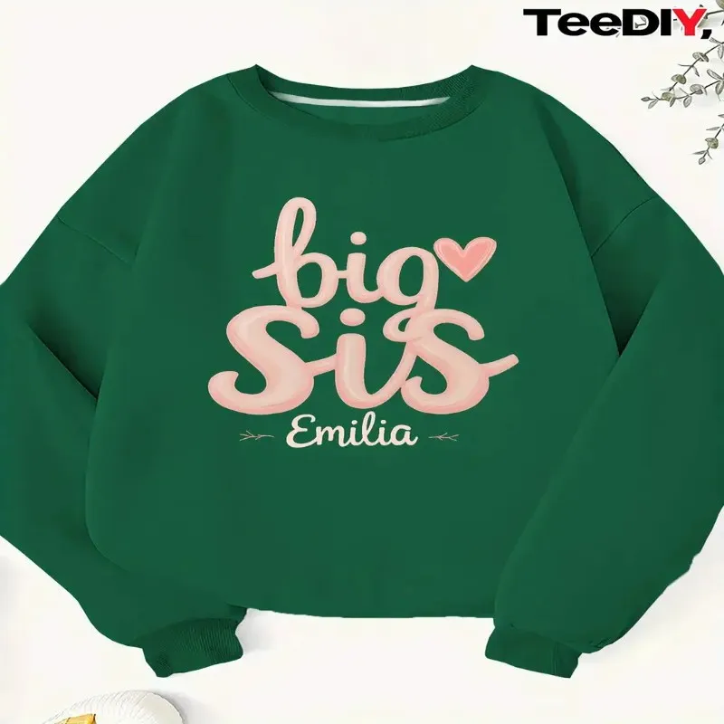 

Зима-Осень Женская одежда больших размеров Толстовка Big Sis Emilia Text Heart Розовый надпись с длинным рукавом и круглым вырезом Уличная одежда