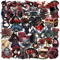 50pcs Black and Red Cartoon Mask Ball Series Stickers Waterproof Gothic American Rose Decoration DIY Water Cup Phone Stickers