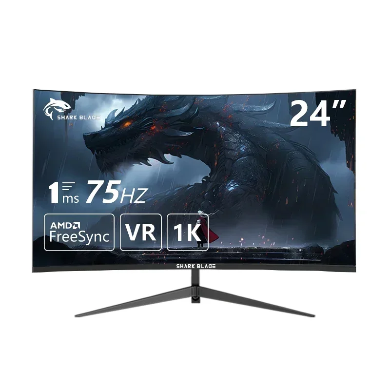 24Inch Computer curved Monitor PC 75Hz 1k VGA/HDMI Desktop LCD Display VA Panel 2ms Gamer