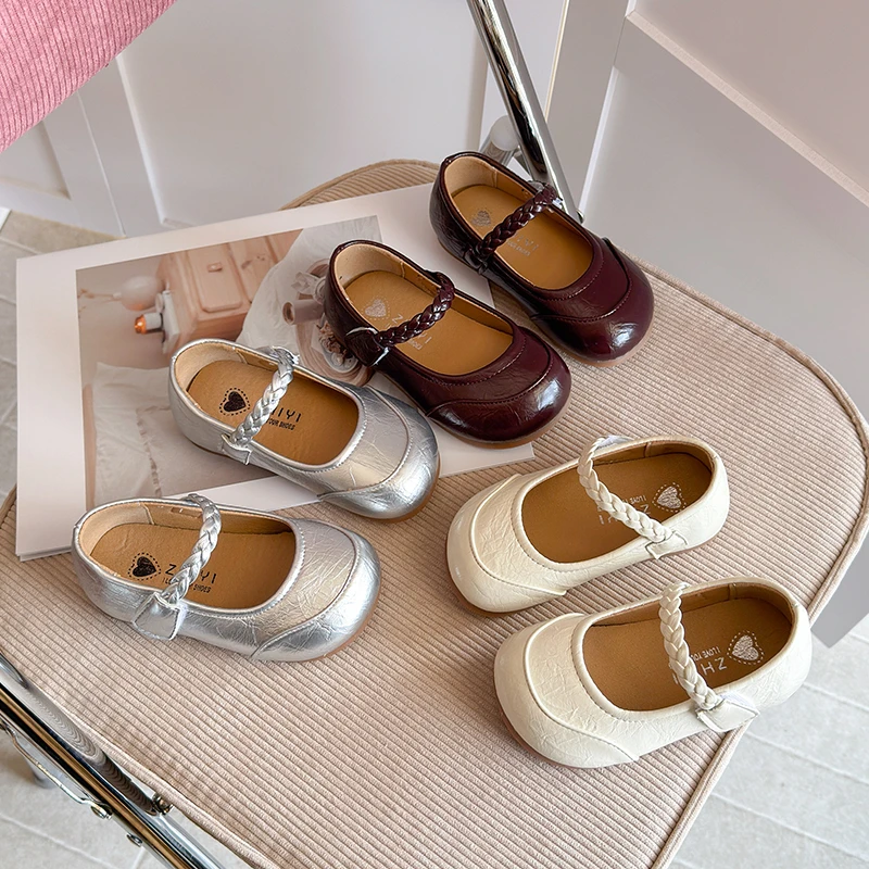 

Girls Leather Shoes for Party Wedding Korean Style Anti-slippery Simple Children Princess Shoes Kids Flats Mary Janes Shoes