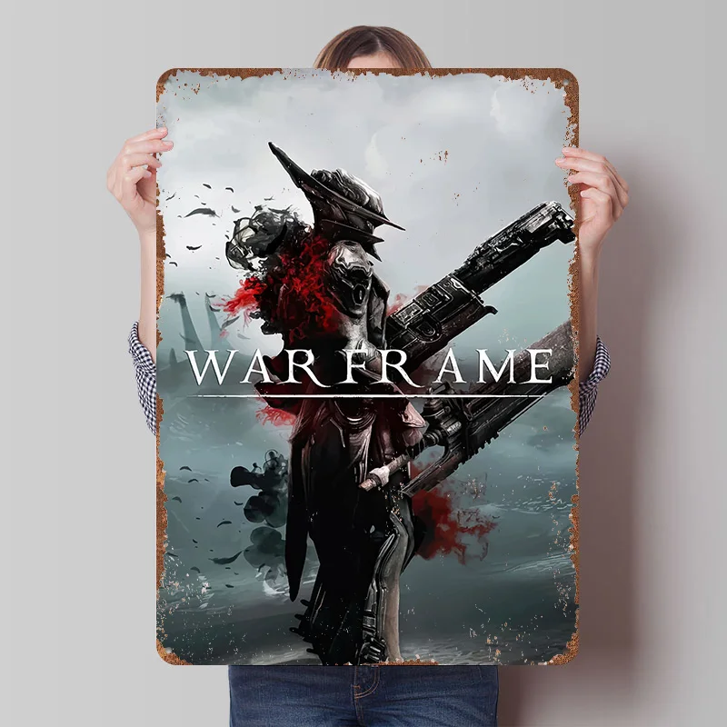Warframe Poster Customized Vintage Metal Signs Wall Art Retro Tin Plaque for Bathroom Decor Room Accessories Gaming Decoration