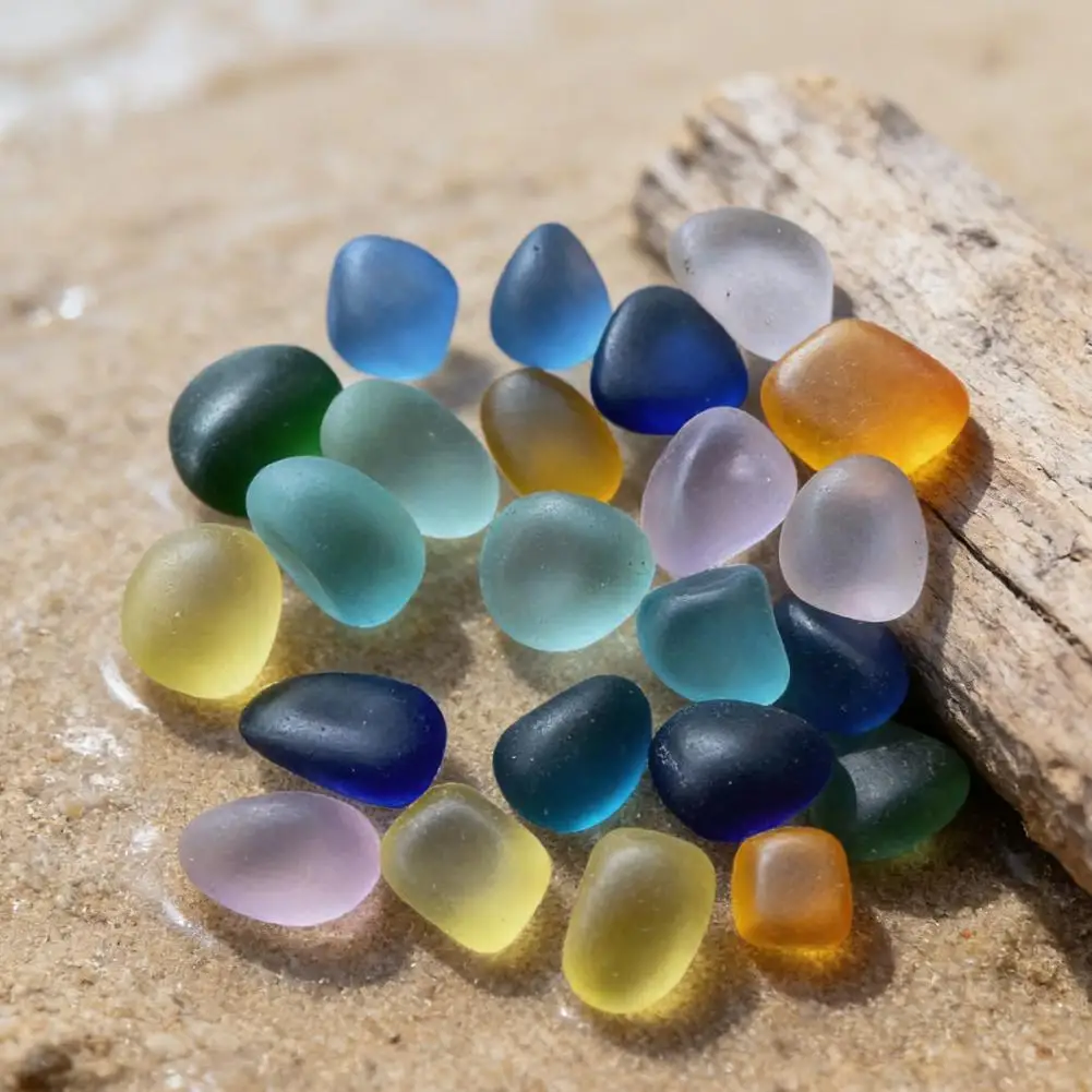 Round Fish Tank Pebbles Polished Glass Stones 500g Rounded Sea Glass Pebbles 2-3cm Irregular Mixed Colors Aquarium Pebbles