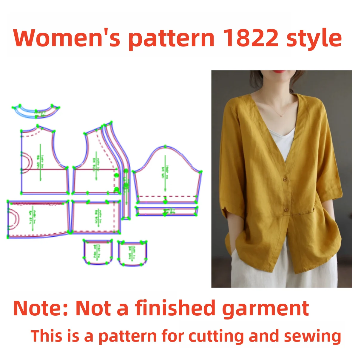 

Льняной женский открытый кардиган с v-образным вырезом, одежда «сделай сам», образец бумаги, дизайн 822 Sle, аксессуары для домашней ткани, шитье