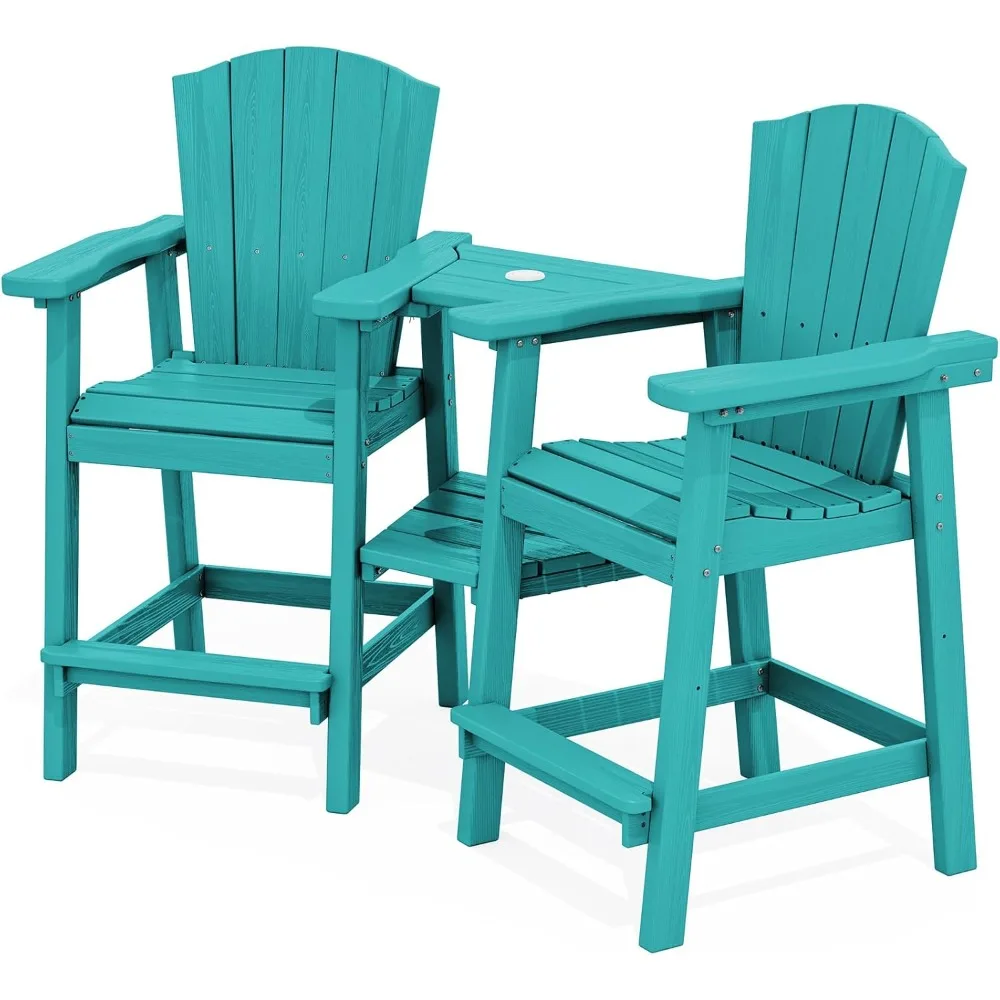 

Tall Adirondack Chair Set of 4, HDPE Tall Adirondack Barstools with Double Connecting Trays, Embossed Bar Height Adirondack Chai