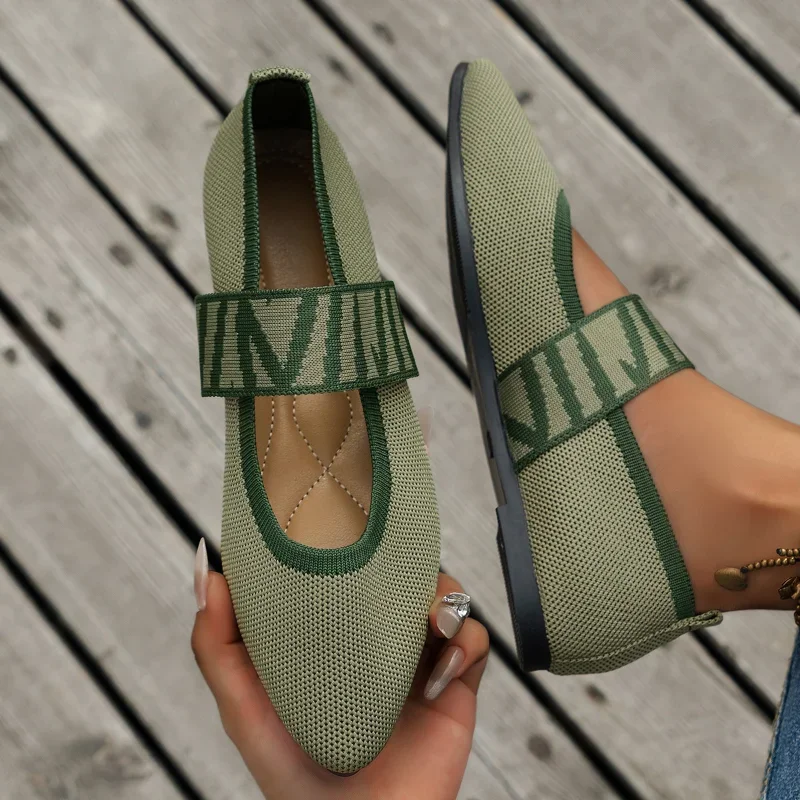 Women\'s Ballet Flats 2024 Knit Pointed Toe Low Heel Barefoot Shoes Spring Autumn Comfortable Slip on Casual Shoes Zapatos Mujer