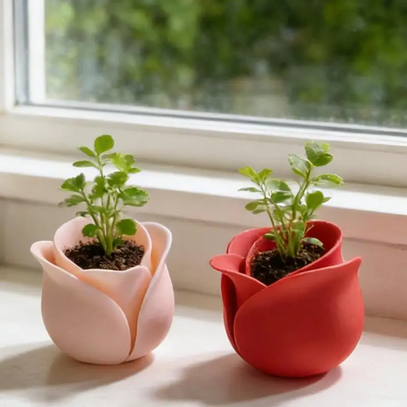 Rose Shape Succulent Basin Flowerpot Creative Mini Succulent Plant Pots For Daily Gardening Home Decoration Flowerpots