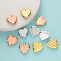 5pcs Metal Heart Shaped Box Photo Locket Pendant For Women DIY Necklace Earring Charms Gift Jewelry Making Supplies Accessories