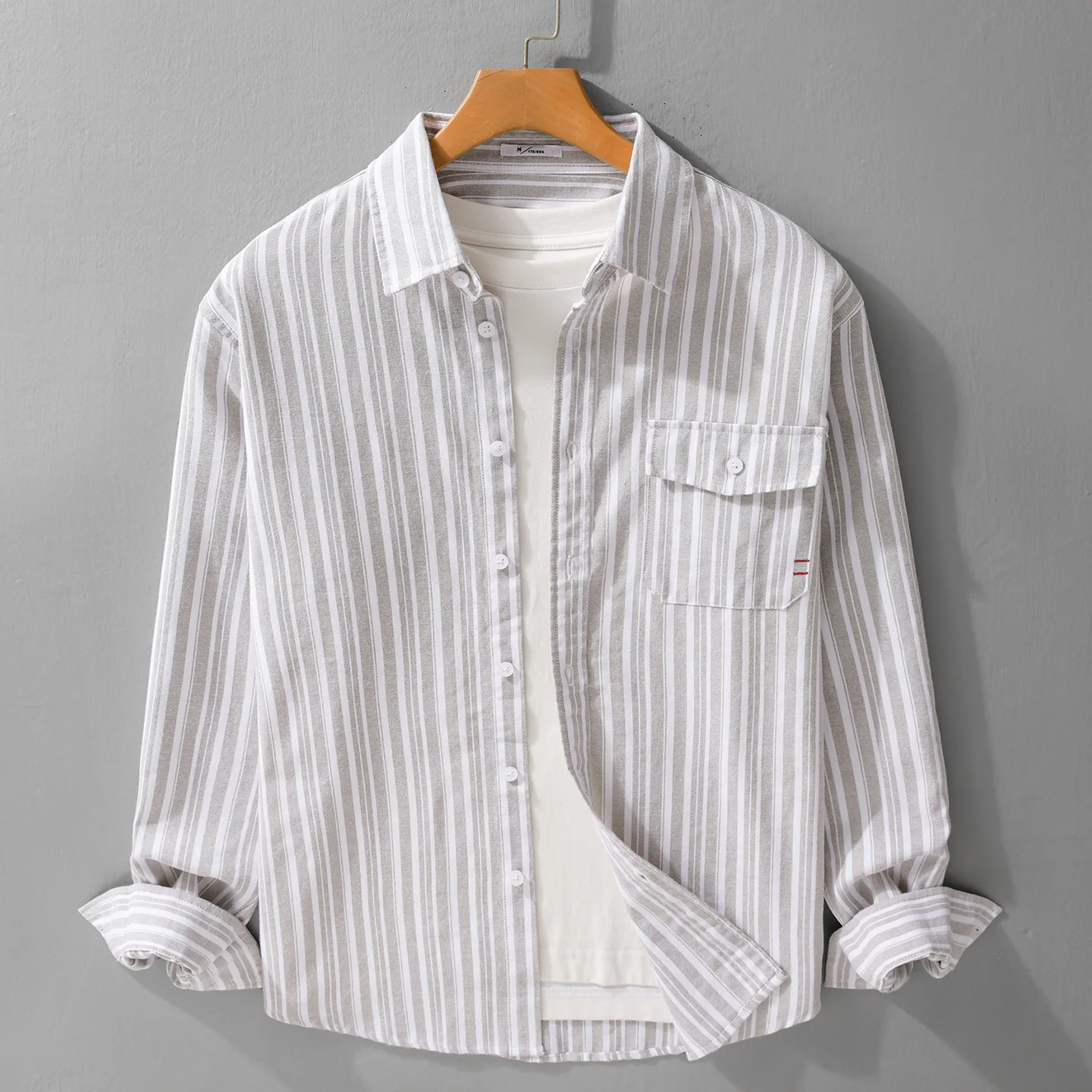 Korean Style Mens Long Sleeve Striped Shirt Spring Summer New in Shirts Male Lapel Pocket Button Up Shirt Daily Casual Shirts