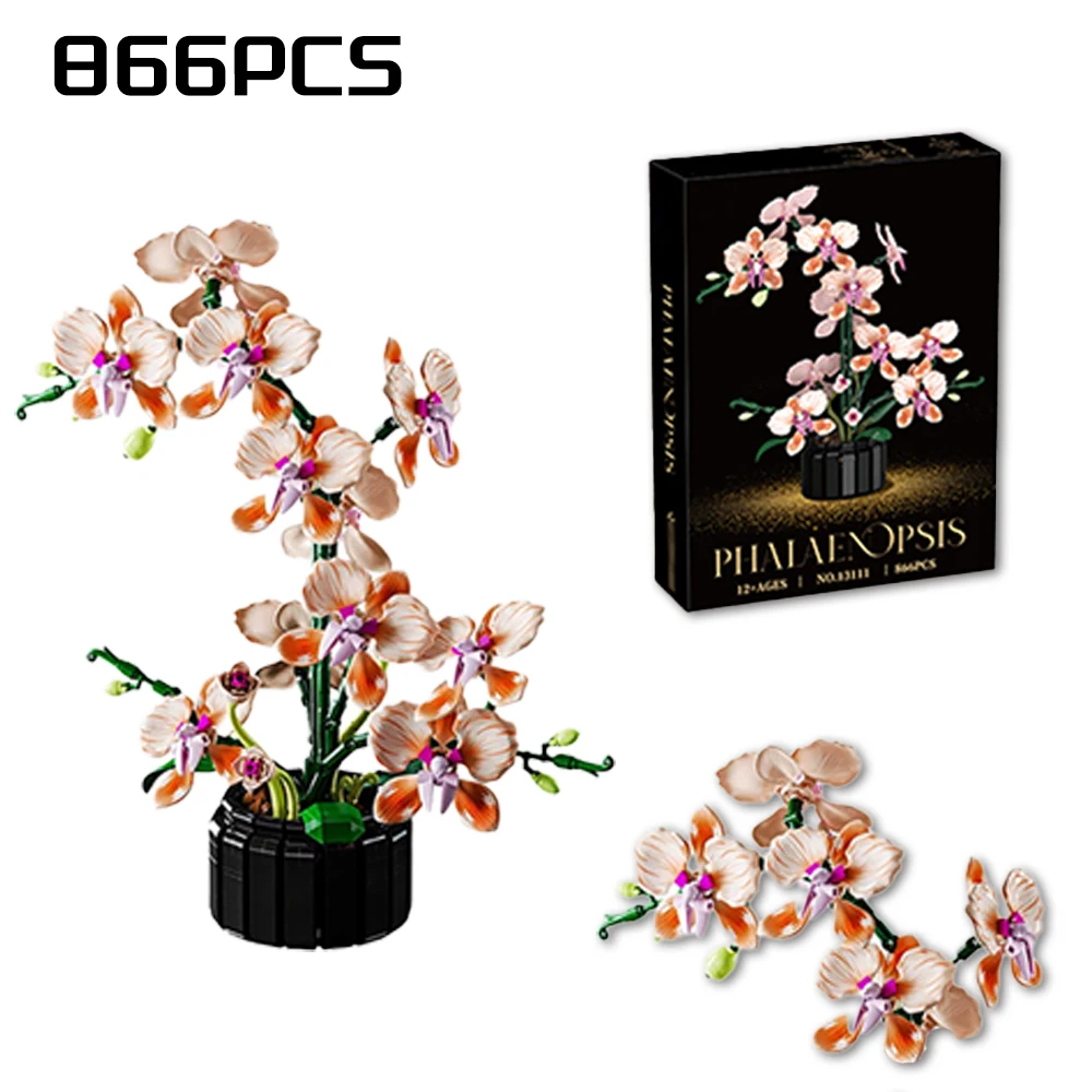 

Valentine's Day Simulation Orchid Bouquet 866 PCS Flowers with Vase Assembly Building Blocks Romantic Girls Gift Kids Desk Toys