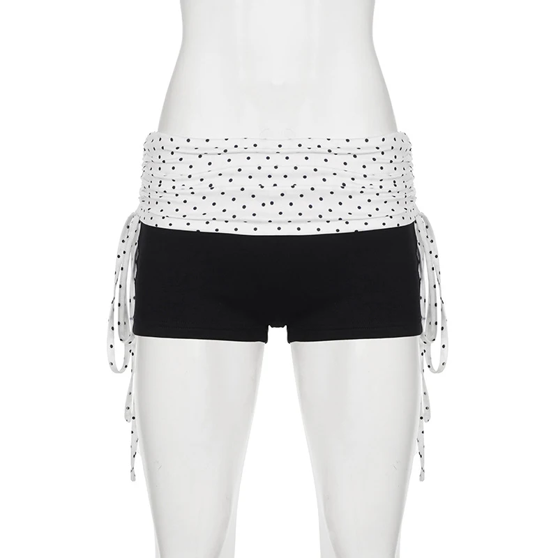 BKLD Hottie Classic Polka Dot Patchwork Over Fold Low-waisted Casual Sexy Slim Drawstring Pleated Package Hips Shorts Streetwear