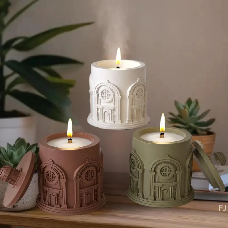 

[YU]Building Storage Jar Silicone Mold With Lid 3D Concrete Casting Mold DIY Candle Flower Pot Making Supplies Craft Mold