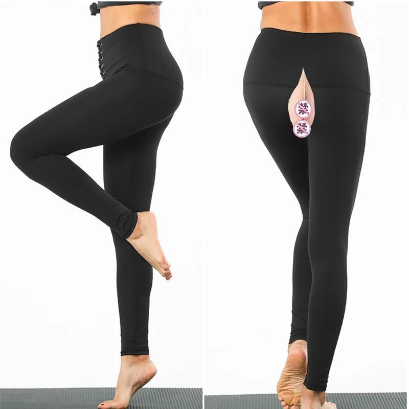 Hot Sale High Waist Yoga Pants Women\'s Invisible Open Crotch Outdoor Sex Convenient Trousers Peach Hip Leggings Women\'s Clothing