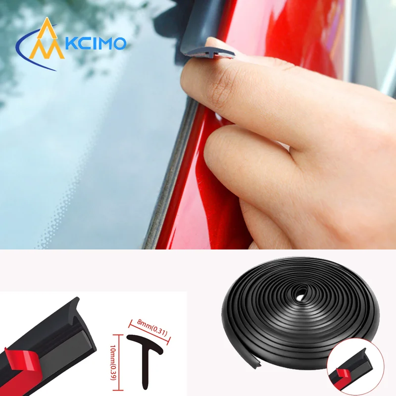 4M T-Type Rubber Car Weather Seal Strip, Self Adhesive Noise Insulation Dust Water Proof Strip for Windshield Roof Engine Trunk