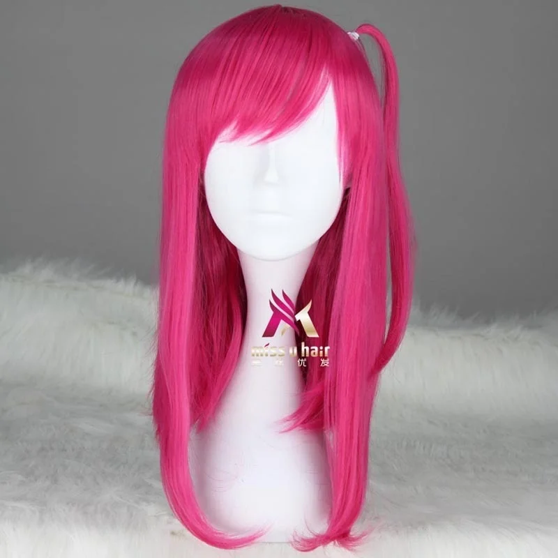 MAGI new Puella Moore Gala Red Synthetic Hair Cosplay pink Wig With A Chip Long Removable Ponytail + Wig Cap