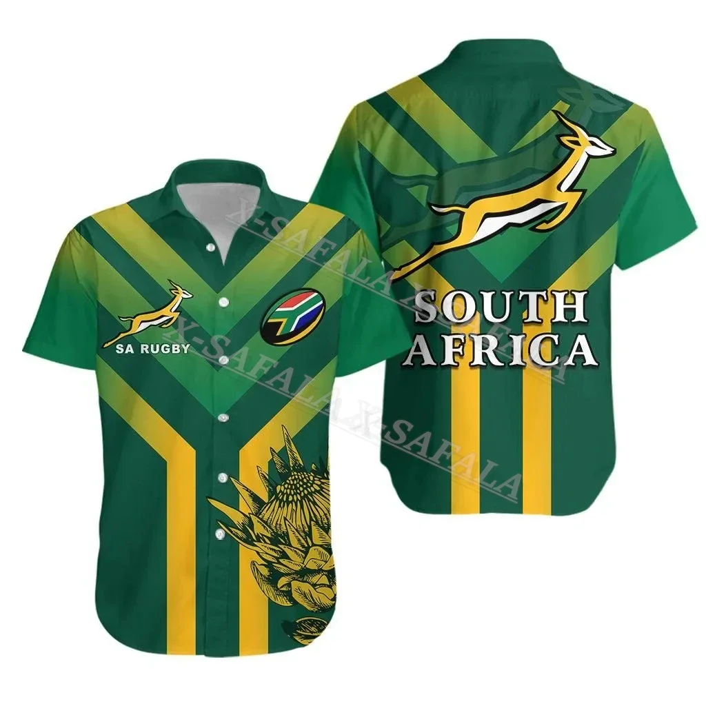 South Africa Springbok Rugby Flag Unisex 3D Print Men Hawaiian Beach Shirt High Quality Button Fashion Short Sleeve Tops-1