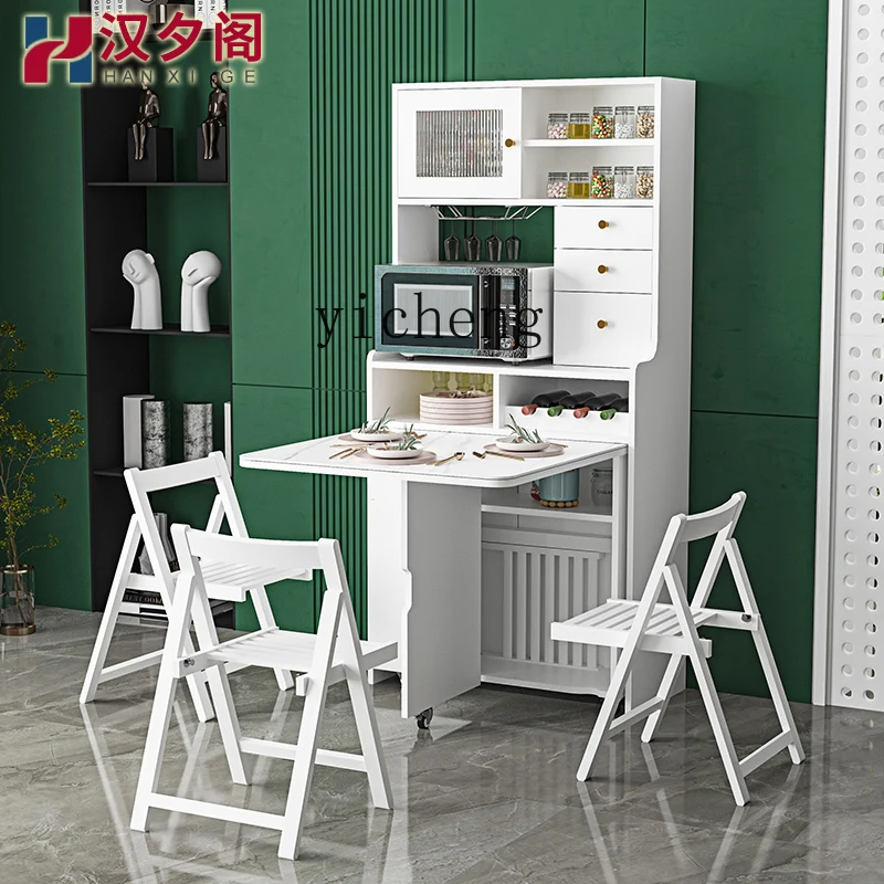 

XL rock slab folding dining table dining side cabinet high cabinet integrated storage cream wind microwave oven cabinet